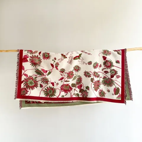 Pañuelo Cuadrado de Efecto Cachemira Grueso con Estampado Floral de Girasol Vintage para Mujer Chal con Borlas Cálido de Invierno Manta Jacquard Étnica