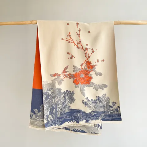 National Style Faux Cashmere Scarf For Women Chinese Landscape Floral Jacquard Large Shawl Winter Warm Tassel Wrap Office Travel