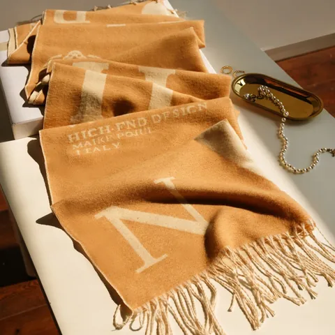 Women Fashion Cashmere-like Scarf Thick Warm Winter Shawl With Tassel Letter Print Jacquard Polyester Cotton Wrap Accessory
