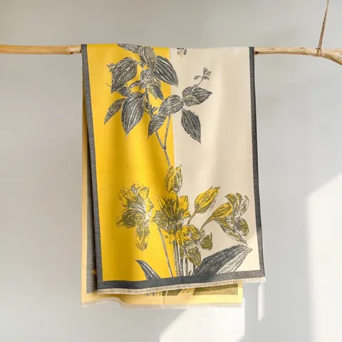 Écharpe Rétro Florale pour Femmes Châle Épais Imitation Cachemire Hiver Chaud Mélange Polyester Coton Jacquard Pashmina Quotidien