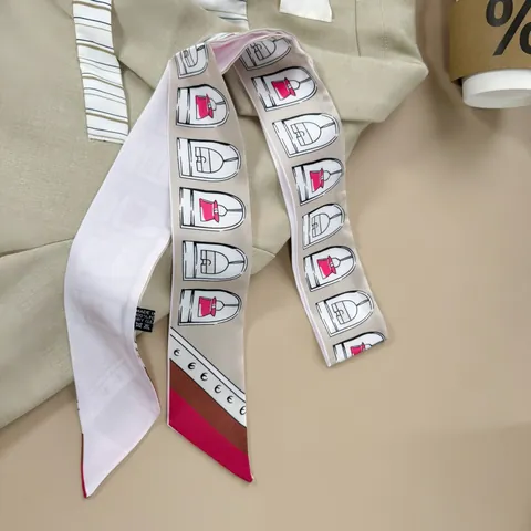 Elegant Satin Long Strip Scarf Twilly For Women Printed Handbag Geometric Pattern Neck Tie Bag Handle Ribbon Accessory