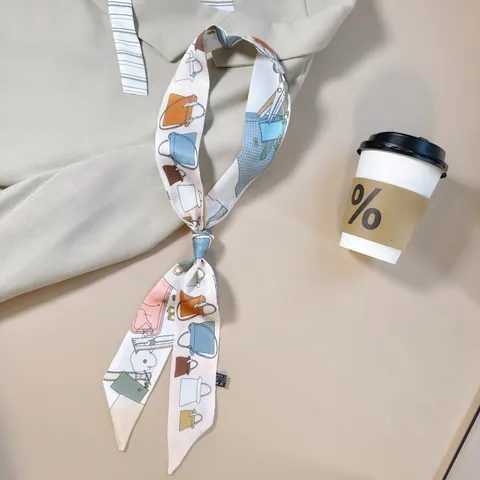 Women's Double Sided Twilly Satin Scarf Elegant Handbag Handle Ribbon Printed Silk-Like Long Neck Scarf For Bag Decoration Accessory
