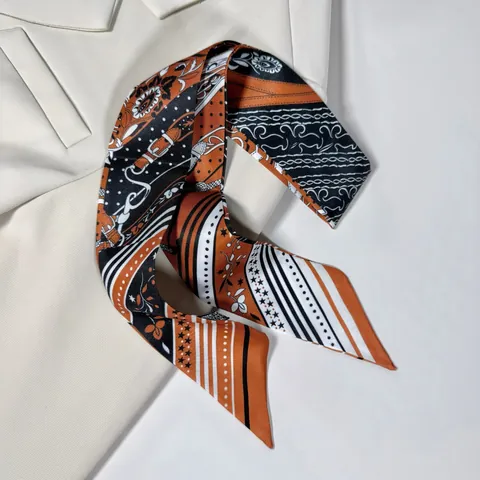 Foulard Stretto in Satin con Stampa Paisley Vintage per Donna Elegante Sciarpa Sottile da Collo Nastro per Manico di Borsa Fascia per Capelli Decorativo Twilly