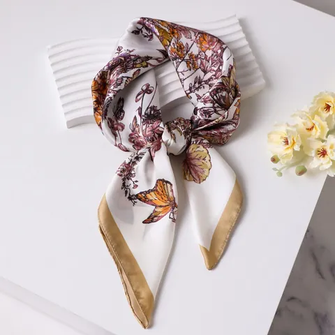 Elegante Sciarpa Quadrata in Raso Stampa Floreale Vintage Farfalla Foulard per Donna Moda Seta Borse Sciarpa Decorativa