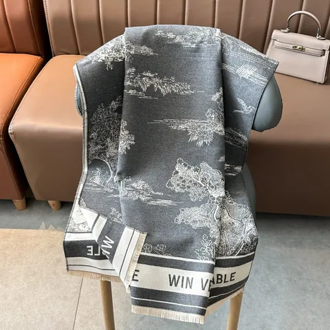 Women Imitation Cashmere Scarf Thickened Warm Landscape Floral Pattern Shawl Wrap With Tassels Fashion Winter Neck Warmer