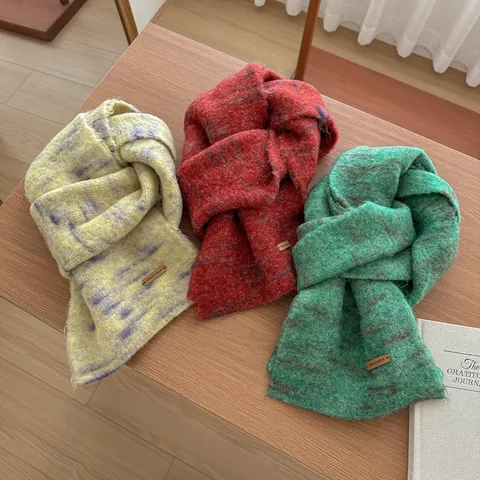 Trendy Spotted Wool Knit Scarf For Women Men Winter Warm Soft Jacquard Neck Warmer Autumn Blogger Style Couple Scarf Shawl