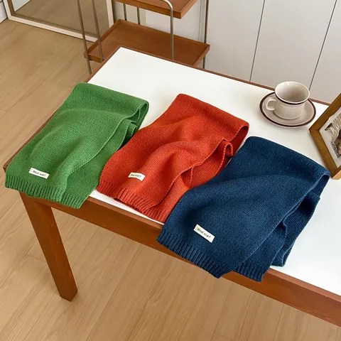 Solid Color Wool Blend Knit Scarf For Women Men Winter Warm Soft Long Neck Wrap Fashion Minimalist Versatile Accessories Scarf