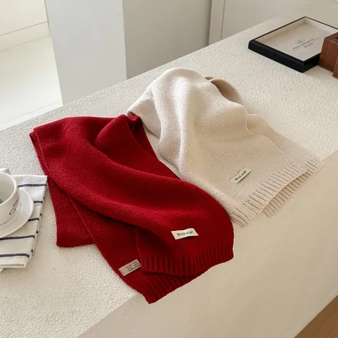 Solid Color Wool Blend Knit Scarf For Women Men Winter Warm Soft Long Neck Wrap Fashion Minimalist Versatile Accessories Scarf