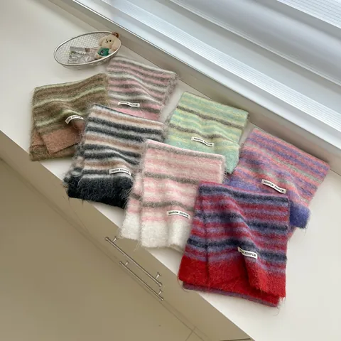 Fashion Wool Knitted Striped Scarf For Women Winter Warm Soft Jacquard Fringed Long Muffler Sweet Style Daily Outdoor Accessory