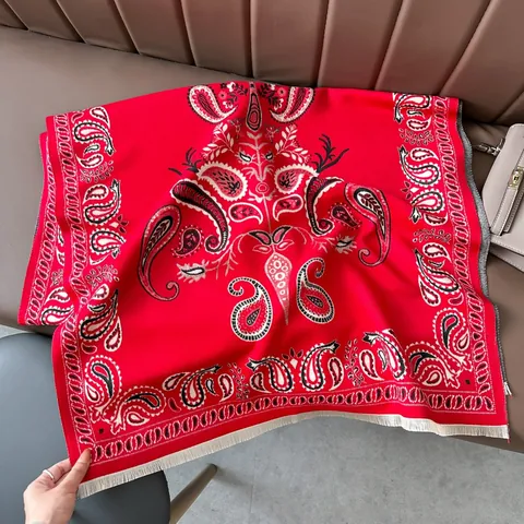 Sciarpa Vintage Paisley Tipo Cashmere Donna Scialle Caldo Spesso Reversibile Con Nappine Stampa Floreale Boho Avvolgente Invernale