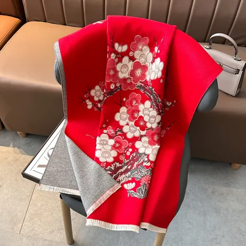 Bufanda Elegante De Imitación Cachemira Con Jacquard De Flor De Ciruelo Para Mujer Chal De Invierno De Doble Cara Con Borlas