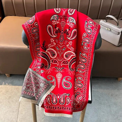 Sciarpa Vintage Paisley Tipo Cashmere Donna Scialle Caldo Spesso Reversibile Con Nappine Stampa Floreale Boho Avvolgente Invernale