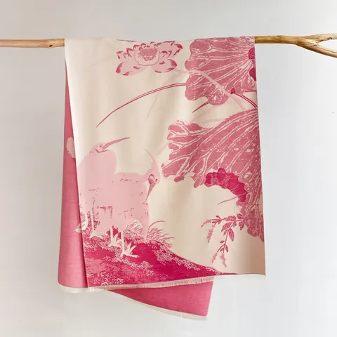 Chinese Style Crane Lotus Pattern Faux Cashmere Scarf Double Sided Jacquard Winter Warm Shawl With Tassels Artistic Retro Elegant Scarf For Women