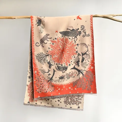 Bufanda Étnica Vintage con Ilustración de Pegaso Mítico en Imitación de Cachemira Chal Grande Jacquard de Doble Cara Engrosado para Mujer Invierno Manta con Borlas