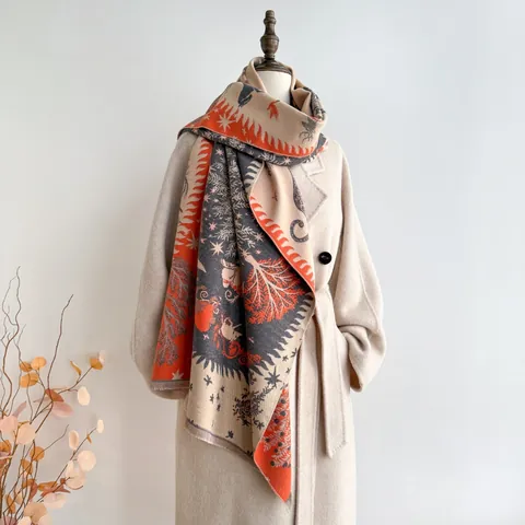 Bufanda Étnica Vintage con Ilustración de Pegaso Mítico en Imitación de Cachemira Chal Grande Jacquard de Doble Cara Engrosado para Mujer Invierno Manta con Borlas