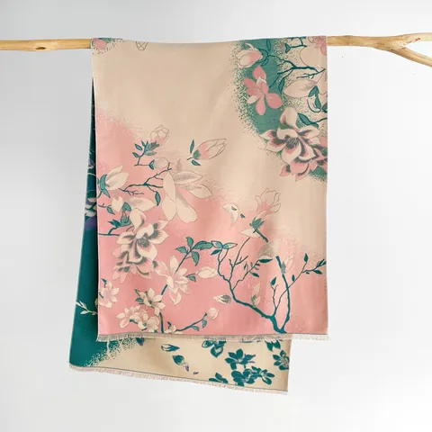 Vintage Chinese Style Jacquard Magnolia Flower Scarf Women Autumn Winter Thick Warm Imitation Cashmere Shawl With Tassel Elegant Wrap