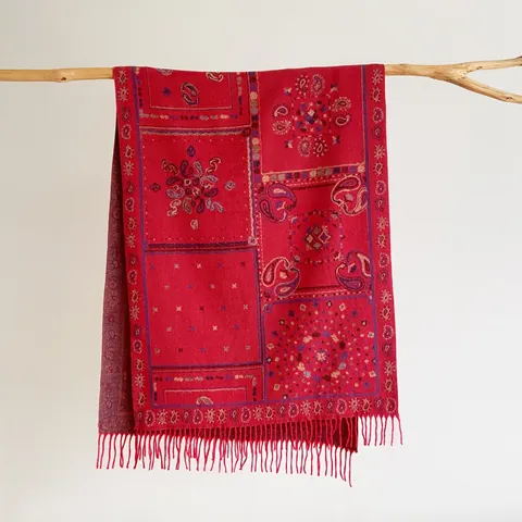 Bohemian Ethnic Paisley Jacquard Scarf With Tassels Retro Tassel Shawl Wrap For Women Winter Warm Imitation Cashmere Poncho