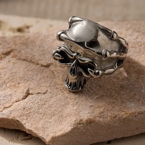 Punk Gothic 316L Stainless Steel Skull Ring For Men Vintage Rock Biker Skeleton Ring Fashion Finger Jewelry Accessories