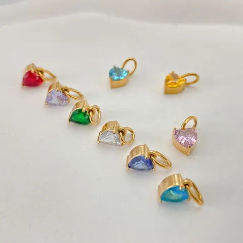 316L Stainless Steel Heart Shaped Zirconia Birthstone Pendant For DIY Jewelry Making PVD Gold Plated Women Necklace Accessories