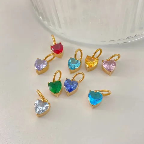 316L Stainless Steel Heart Shaped Zirconia Birthstone Pendant For DIY Jewelry Making PVD Gold Plated Women Necklace Accessories