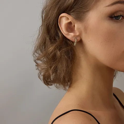 18K Vergoldet 316L Edelstahl C-Förmig Ohrringe Mit Künstliche Perle Zirkonia PVD Vakuumplattierung Damen Schmuck