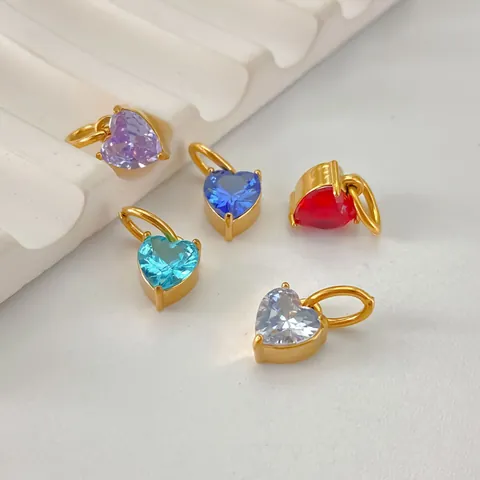 Heart Birthstone Pendant 316L Stainless Steel Cubic Zirconia DIY Jewelry Findings Charm For Necklace Bracelet Women Gift
