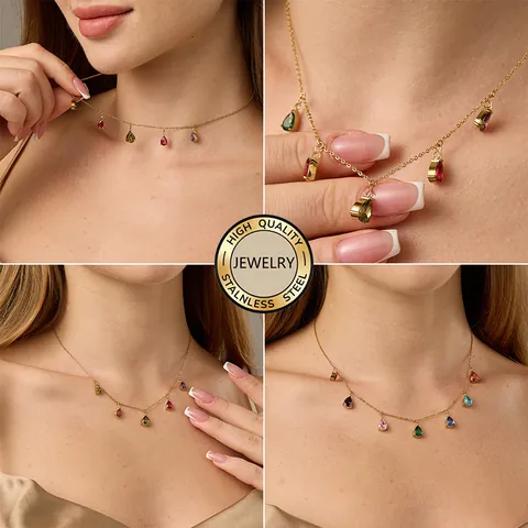 Ciondoli in Zirconia a Goccia in Acciaio Inossidabile 316L Placcati in Oro PVD 12 Colori Ciondoli Portafortuna per Creazione di Gioielli Fai da Te Donna