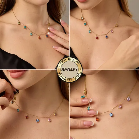 316L Acciaio Inossidabile Ovale Taglio Pietra Nativa Ciondolo Per Donna Fai Da Te Gioielli PVD Oro Argento Placcato Zirconia Fascino Regalo Di Compleanno