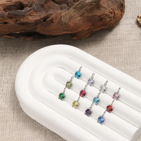 Round 316L Stainless Steel Cubic Zirconia Pendants DIY Jewelry Making Accessories Gold Plated Birthstone Charms Jewelry