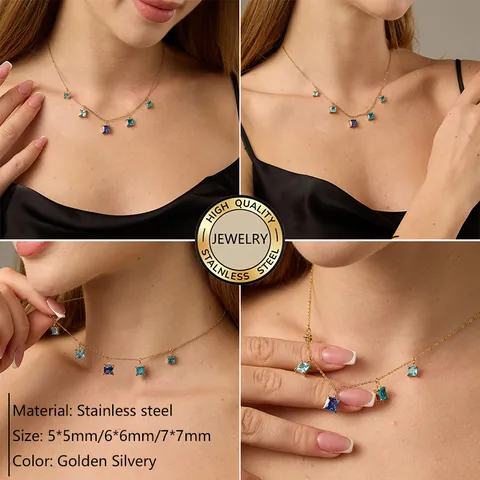 316L Stainless Steel Square Colored Gemstone Pendant For Necklace Bracelet DIY Jewelry Making Women Luxury Birthstone Charms