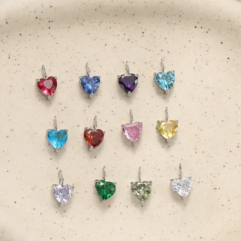 Heart Shaped Birthstone Pendants 316L Stainless Steel PVD Gold Plated Zirconia Heart Charm For DIY Jewelry Making Pendants