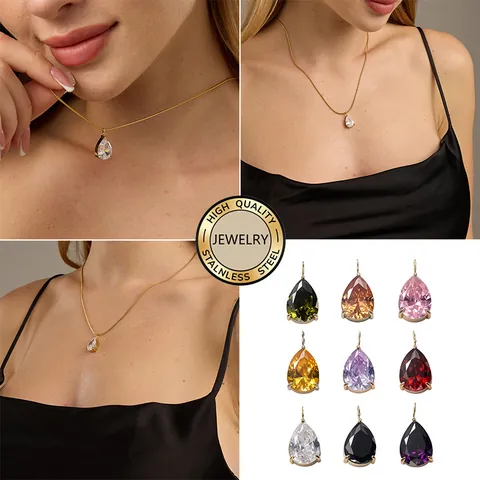 316L Stainless Steel PVD Gold Plated Zirconia Teardrop Charm Pendant For Necklace Bracelet Jewelry Making Women Accessories