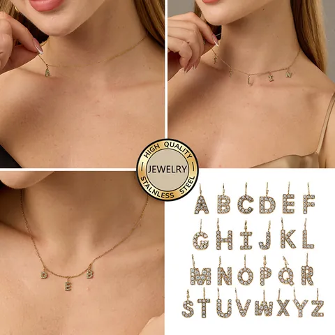 316L Stainless Steel Rhinestone A-Z English Letter Pendants Personalized Alphabet Charms For DIY Jewelry Making Necklaces