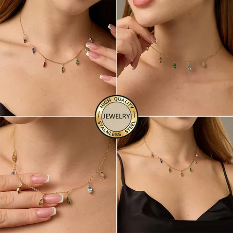Marquise Cut Birthstone Zirconia Pendants 316L Stainless Steel PVD Gold Silver Waterdrop S-Hook DIY Jewelry Making Charms For Necklace Bracelet