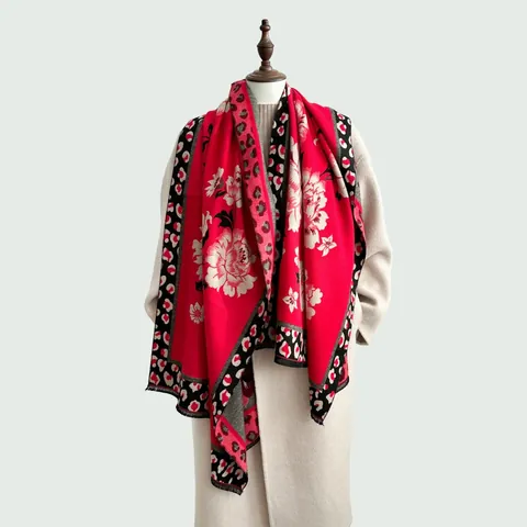 Vintage Jacquard Imitation Cashmere Scarf For Women Thick Warm Shawl With Floral Leopard Paisley Pattern For Winter Daily Wear