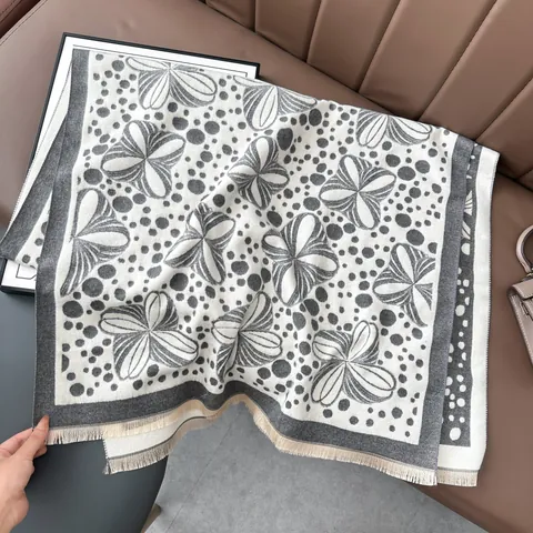 Sciarpa Scialle da Donna in Imitazione Cashmere Invernale Calda Jacquard Stampa Floreale a Pois Con Nappine Avvolgente