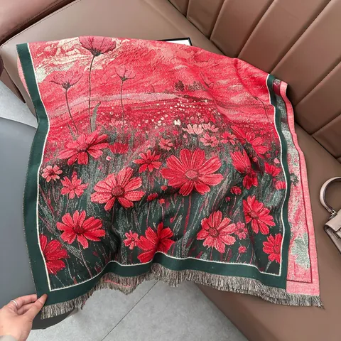 Damen Vintage Ölgemälde Blumen Schal Kaschmir-ähnlich Jacquard Stola Mit Quasten Warm Lang Wickelschal Für Büro Alltag