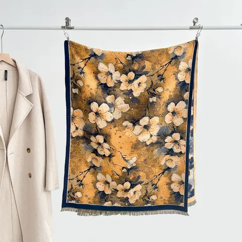 Vintage Floral Oil Painting Faux Cashmere Scarf For Women Winter Warm Large Shawl Wrap With Tassels Soft Jacquard Scarf Elegant Gift