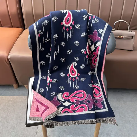 Bohemian Paisley Faux Cashmere Scarf For Women Winter Warm Jacquard Tassel Shawl Wrap Retro Ethnic Floral Large Pashmina