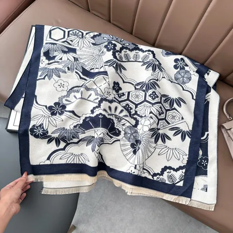 Dames Vintage Japanse Stijl Imitatie Kasjmier Sjaal Gunstig Patroon Jacquard Grote Omslagdoek Voor Winter Warme Sjaal