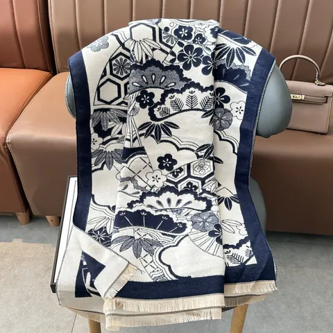 Dames Vintage Japanse Stijl Imitatie Kasjmier Sjaal Gunstig Patroon Jacquard Grote Omslagdoek Voor Winter Warme Sjaal