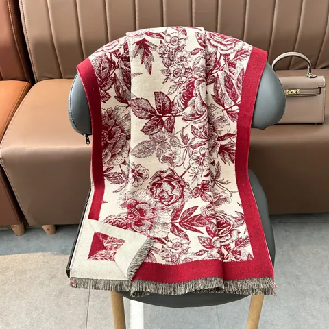 Sciarpa Donna Effetto Cashmere Floreale Motivo Rosa Vintage Scialle Invernale Caldo Ispessito Con Nappa Avvolgente Collo Elegante