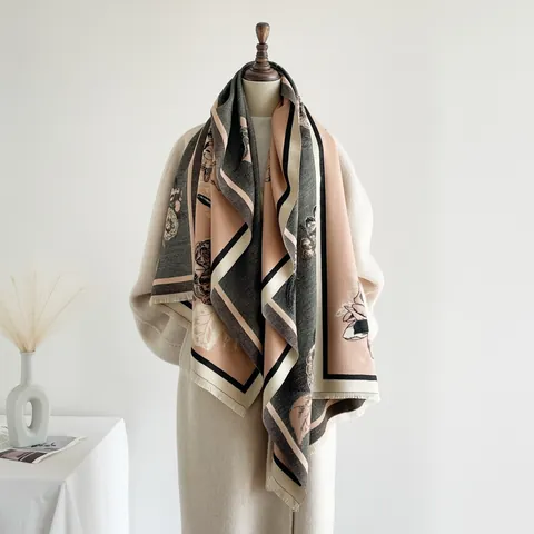 Damen Retro Floral Jacquard Schal Elegant Kaschmir-Imitat Schultertuch Lang Winter Warm Wrap Herbst Accessoire Für Damen Dress Up