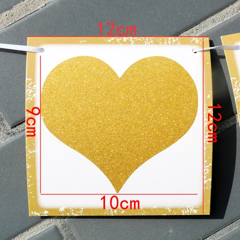 Glitter Just Married Wedding Banner White Cardstock With Gold Heart Garland For Wedding Party Reception Ceremony Decoration