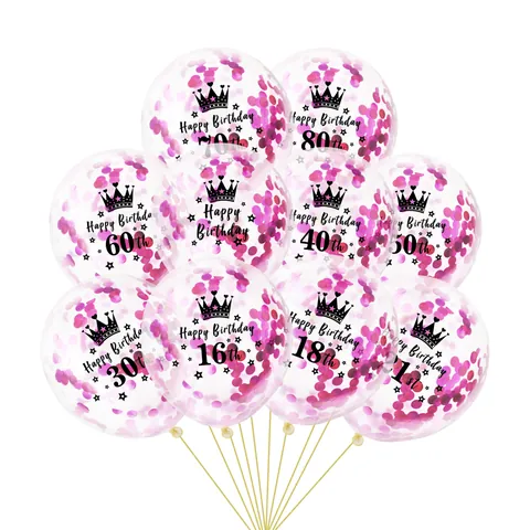 Happy Birthday Konfetti Ballons Meilenstein Alter 16 18 21 30 40 50 60 Transparenter Latexballon Mit Kronen Sterndruck Gold Roségold Mehrfarbige Papierschnipsel Für Geburtstagsfeier Dekoration