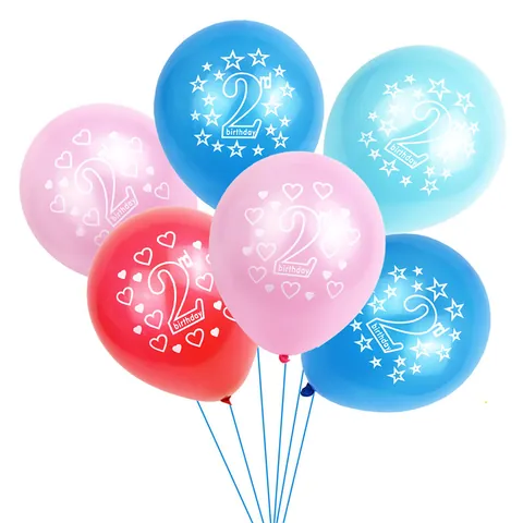 Round Latex Balloons 2nd Birthday Party Decorations For Boys Girls Stars Hearts Pattern Printed Birthday Balloons
