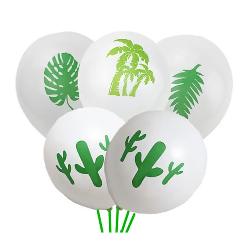 Tropical Summer Party Decoration Balloons White Latex Balloon With Monstera Leaf Coconut Tree Cactus Prints For Hawaii Event