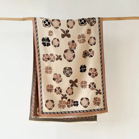 Sciarpa Donna Effetto Cachemire Camelia Elegante Scialle Stampa Floreale Ispessito Caldo Collo Invernale Con Nappine Sciarpa Versatile