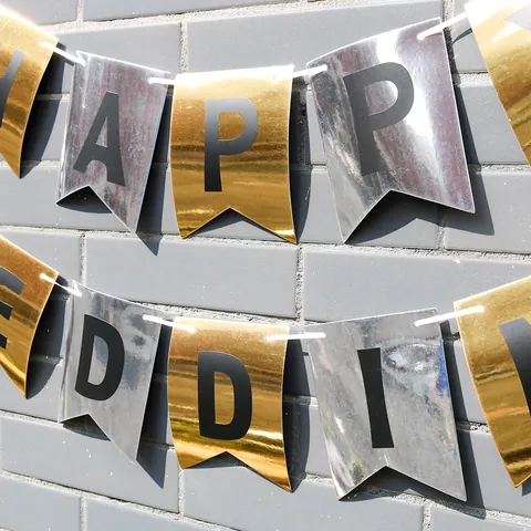 Spiegelpapier Gold Silber Happy Birthday Banner Hängende Girlande Für Geburtstagsfeier Feier Haus Dekoration
