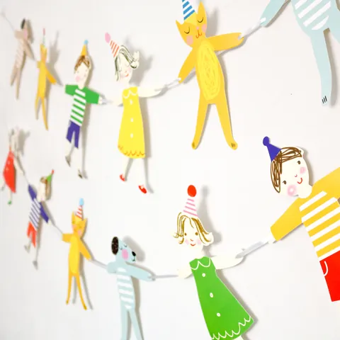 Personajes Animados Mano Con Mano Guirnalda Banner Cartón Decoración Para Cumpleaños Día Del Niño Escuela